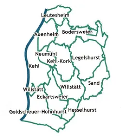 Übersichtskarte mit den Gemeinden im Hanauerland