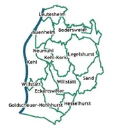 Übersichtskarte mit den Gemeinden im Hanauerland